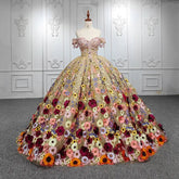Colorful Corset Floral Quinceanera Dress Flowers Off-the-Shoulder Mychicdress